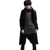 Men's Wool Blends Winter Men Linen Rope Button Hip Hop Long Hoodie Gothic Hooded Cloak Nightclub Dj Singer Punk Rock Stage Costume Blends Overcoat 231017