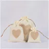 Geschenkverpackung Kleine Sackleinen-Herz-Geschenktüten mit Dstring-Tuch-Bevorzugungsbeuteln für Hochzeitsparty-Weihnachts-Valentinstag-DIY-Heimgarten-Gar Dh8Yo