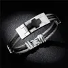 Bracelets de charme V YA 3 rangées de chaîne de fil de manchette en acier inoxydable pour hommes Punk bricolage personnalisé graver des bijoux pour hommes noir argent couleur Ban270i