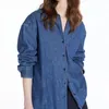 Kvinnorjackor Blue Turn-Down Collar Denim Shirt Coat 2023 Autumn and Winter Ladies Casual Loose Long-Sleeved Single-Breasted Jacket