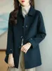 Womens Wool Blends Autumn Winter Woolen Coat Slim Fashion Office Lady Square Collar Single Breasted Coats Widewaisted Pocket 231018