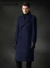 Men's Wool Blends Mauroicardi Autumn Winter Long Warm Smart Casual Navy Blue Black Woolen Coat Men Double Breasted Luxury Overcoat 231017