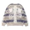 Herrenpullover Kapital Vintage Non Hirata Hiroshi Bone Skeleton Lose Rundhalspullover im japanischen Stil und farblich passender Damenpullover