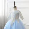 Barns blommaflickaklänning spets 3/4 hylsa prestanda födelsedagshow prinsessan puffy kort kjol handgjorda