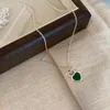 Pendants VENTFILLE 925 Silver Green Agate Necklace For Women Gift Love Heart OT Buckle Zircon Sweet Cute Choker Jewelry Drop