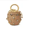 Bolsos andmade Rinestone Crystal Embellised Straw Bag Pequeño Cubo Lady Travel Monederos y andbagsstylishyslbags