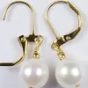 Alrededor de 10-11 MM blanco mar sur pendiente de perlas 14 k de oro219i