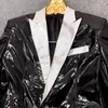 Men's Suits Premium Black Mirror Glossy Leather Silver Patchwork Collar Blazers Men Vintage Streetwear Social Party Masculino Clothing