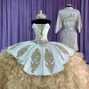 Champagne Princess Ruffles Puffy Abiti Quinceanera con ricami dorati Corsetto con lacci Charro Prom Abiti dolci da 15 anos