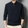 Camisolas masculinas Minglu Lã Polo Primavera Outono Computador Malha Manga Longa Cor Sólida Turn Down Collar Zipper Homem