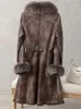 Women's Wool Blends ZDFURSOriginal Rabbit Fur Coat Women 'S MidLength Collar Slim Fit WaistTight Whole Skin Leather 231017