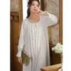 Women's Sleepwear Nightdress Solid Spring Autumn Long Sleeve Ladies Nightgown Lace Up Korea Style Princess Ruffles Night Dress Female