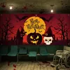 1PC, Happy Halloween Garage Banner (157 cali*71 cali/400 cm*180 cm) Blood Skull Black Cat Pumpkin Wzór drzwi garażowych, poliester z otworami z wiszącą liną