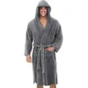 Homens sleepwear robe para homens cor sólida bandagem roupão de manga longa com capuz robes masculino lounge wear roupão masculino sono 197o