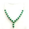 Qingmos – collier ras du cou rond en perles blanches naturelles pour femmes, 6-7mm, avec pendentif Jades vert, 17 pouces, bijoux N5998