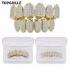 Europe and America Hip Hop Iced Out CZ Gold Teeth Grillz Caps Top Bottom Diamond Teeth Grillzs Set Men Women Grills211w