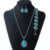 Boucles d'oreilles collier ensembles de bijoux uniques plaqué argent goutte d'eau pendentif bleu Turquoises pierre bracelet boucles d'oreilles Earl22204x