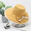 Sombreros de ala ancha para mujer visera sombrero verano grande color sólido playa protección UV cubo pescador Bowknot Sun Cap