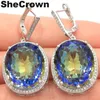 Shecrown Big Oval 22x18mm 17 5G Fire Rainbow Violet Mystic Topaz CZ Ladies 925 Silverörhängen 40x20mm 200923315p