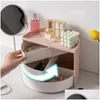 Boîtes de rangement Bacs Boîte rotative Bureau Placement intelligent Demi-cercle Rotatif Étudiant Enfants Papeterie Cosmétiques Drop Livraison OTMKS