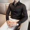 Men's Casual Shirts White Elegant Mens Clothing 2023 Fashion Korean Gentleman For Claret Red Black Business Blouse Work Office Wear Slim