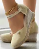 Sandalen Maogu Wedge Sandaal Linnen Zomer 6 Cm Hakken Platform Espadrilles Schoenen Rode Pompen Vrouwen Gevlochten Espadrille Knoppen