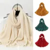 Halsdukar skrynkliga veckade bomullshalsduk kvinnor muslimska sjalar hijab höst vinter islamisk turban pannband vanligt rynka spets