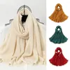 Foulards Crinkle Plissé Coton Écharpe Femmes Châles Musulmans Hijab Automne Hiver Islamique Turban Bandeau Plaine Ride Dentelle