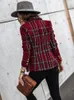 Abiti da donna WYBLZ Office Ladies Colletto dentellato Plaid Donna Blazer Doppio petto Giacca autunnale 2023 Casual Tasche Cappotto femminile