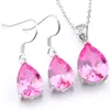 TUCKSHINE 5 SETS Crystal Zircon Water Drop Kunzite örhängen och pendelkedjehalsband 925 Silver Women Fashion Wedding Set 254C