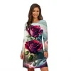 カジュアルドレス2023ビンテージの女性ドレスタイ染料赤いバラの花のプリント長袖特大の秋の衣類ルーズパーティー