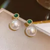 Brincos pendurados 2023 bonito pérola studs hoop para mulheres cor verde eardrop minimalista minúsculo huggies aros casamento moda jóias presente