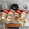 Christmas Decorations 18.8Inch Big Stockings Burlap Canvas Santa Snowman Reindeer Cuff Family Pack Gift Bags For Xmas Holiday Party Dhnf7