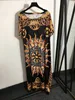 New Designer Women Runway Dresses Crew Neck Short Sleeve Casual Sexy Loose Maxi Long Printed Dress Womens Fashion Party Evening Clothing