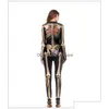 Halloween Costume Womens Skeleton Rose Print Scary Black Skinny Jumpsuit Bodysuit Cosplay Suit For Women Sexig Drop Delivery