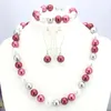 Necklace Earrings Set 10mm Red&White&Silvercolor Shell Pearl Beads Bracelet Sets Jewelry Making Design Women Girls Christmas Gifts