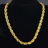 Collana Hip Hop da 24 pollici con catena in corda solida da uomo, regalo di gioielli con nodo in oro giallo 18 carati, larghezza 7 mm2323