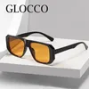 Lunettes de soleil Vintage carrées pour hommes et femmes, verres solaires noirs et jaunes, tendance