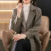Manteau pied-de-poule classique en mélange de laine pour femmes, col cranté, design à double boutonnage, pardessus élégant en Tweed, tenues d'extérieur 2023 231017