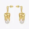 enfashion trendy Teeth Pearl Drop earrings for women gold color Earings