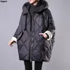 Donsparka's voor dames 2023 Warme bladerdeegjas Zakken Gewatteerd effen Koreaanse mode-jassen Oversized damesparka Winter halflange katoenen jas met capuchon 231017