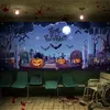 1pcs、ハッピーハロウィーンガレージバナー（157in*71in/400cm*180cm）怖い墓地カボチャパターンガレージドアの装飾、ロープを吊るした穴のあるポリエステル