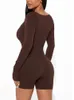 Kvinnor Jumpsuits Rompers Fashion Long Sleeve Bodycon för kvinnor Korta byxor Crew Neck Sexig tights PlaySuit Romper 231017