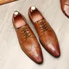 Kleidschuhe Klassische Italien Herren Oxford Echtes Leder Schwarz Weinrot Schnürung Spitzschuh Hochzeit Party Formal für Männer