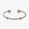 100% 925 Sterling Silver Rose Gold Moments Snake Chain Style Open Bangle Fashion Wedding Engagement Smycken Aceessory Making For221f