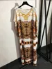 New Designer Women Runway Dresses Crew Neck Short Sleeve Casual Sexy Loose Maxi Long Printed Dress Womens Fashion Party Evening Clothing