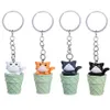 Cartoon Design Animal Keychains Little Ice Cream Cat Pendant Key Rings Cute Kawaii Car Key Chains Trinket Bag Charm Gift Keyrings DIY Jewelry Accessories