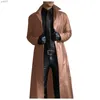 Men's Leather Faux Leather Men's Leather Trench Coat Vintage British Style Windbreaker Handsome Solid Color Slim-fit Overcoat Long Jacket Plussize OutwearL231018