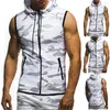 Men's Tank Tops Summer Men Gym Fitness Camouflage Mesh Hoodies Zip Up Sleeveless Hooded Top