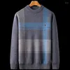 Men's Sweaters Woolen Sweater Thickened Half Turtleneck Autumn And Winter Pullover Loose Plaid Underwear Knitted Top